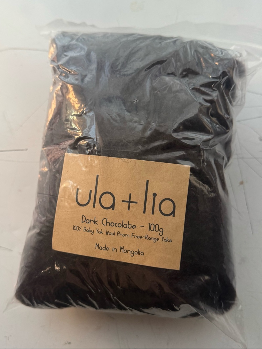 Ula + Lia 100g 100% Baby Yak Wool Fiber Roving Dark Chocolate Spinning Felting